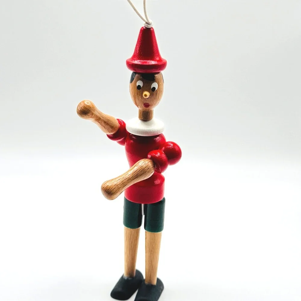 Vintage Wooden Pinocchio Ornament Made in Italy Articulated Hanging‎ Figure Toy